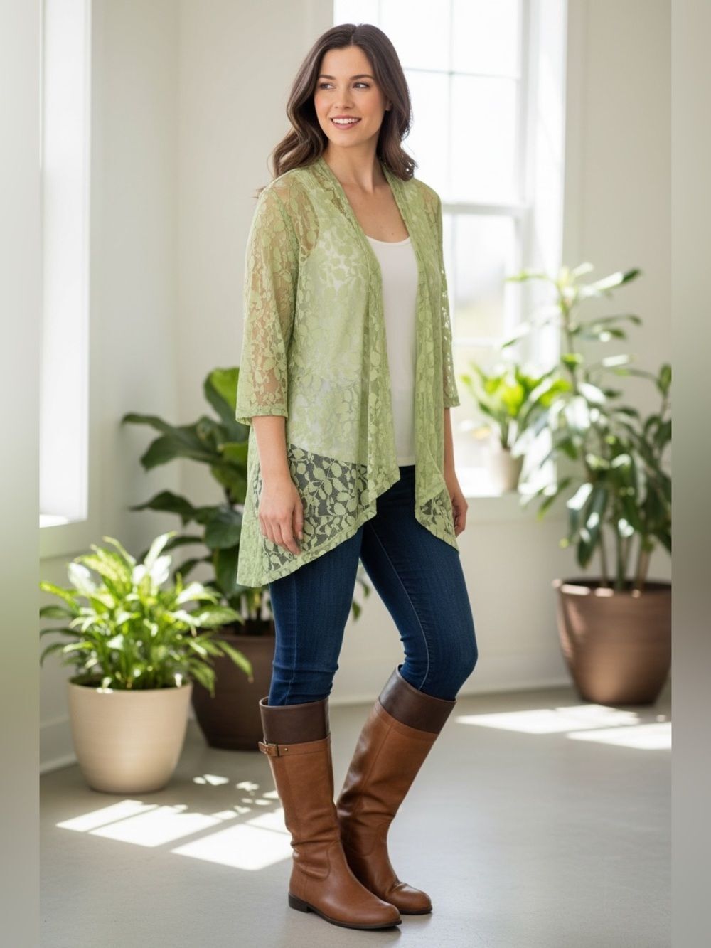 NWT J Bee green sheer lightweight open cardigan XL